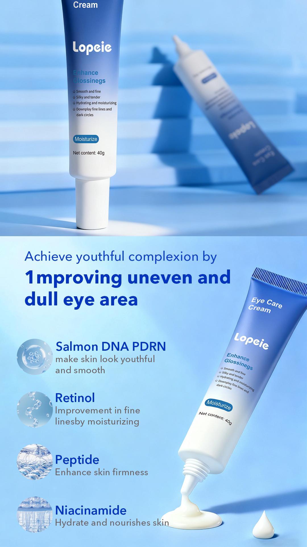 Lopeie Eye Cream with Hyaluronic Acid, Caffeine, Peony Seed Oil & 5-Peptide Complex – Hydrates, Brightens & Reduces Puffiness