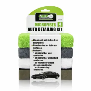Grip 4-Piece Microfiber Auto Detailing Sponge Kit Ultra-Soft, High-Absorbent Microfiber Scratch-Free Car Wash, Waxing & Interior Care Set