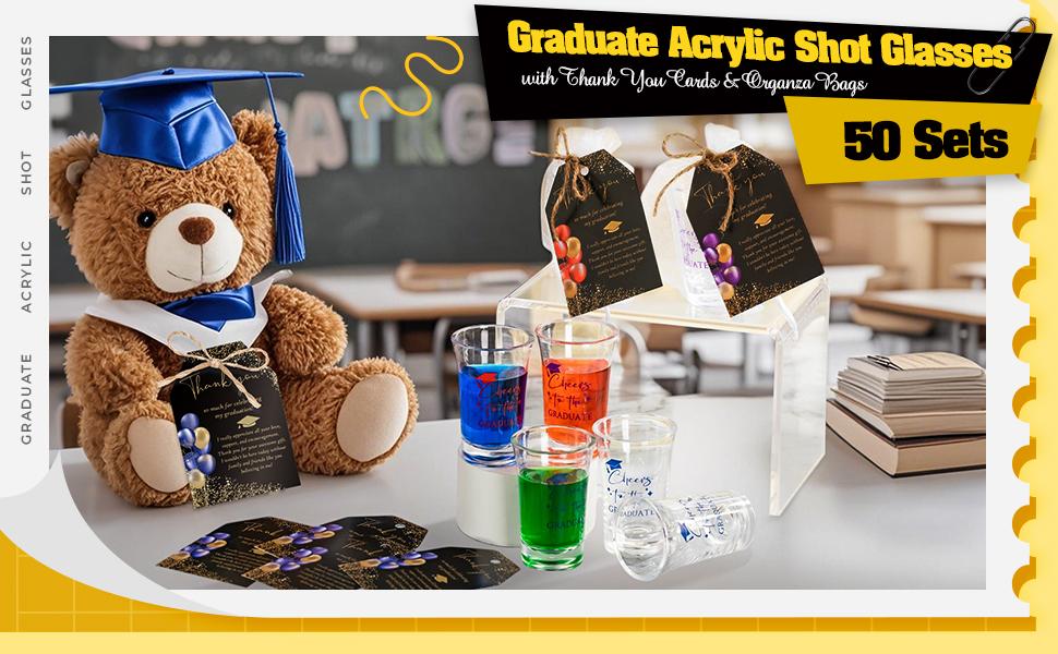 Graduation Party Favors 30/50 Sets Stainless Steel/Acrylic Shot Glasses Cheers to the Graduate with Thank You Cards Gift Bags 2026 Grad Party Cups for Graduates Guests Teacher Classmates Friends Family Grad Party Decor Graduation Celebration Supplies,summ