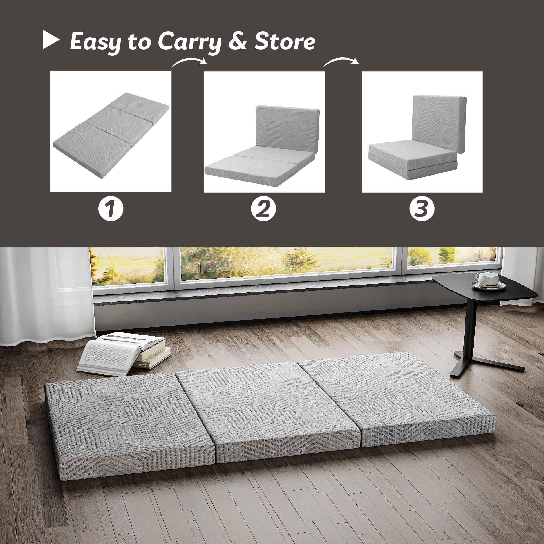 EGO Tri Folding Memory Foam Topper, Travel and Yoga Mats, 4 inch Single topper with Washable Cover, Twin Full Queen King EGO Tri Folding Memory Foam Topper, Travel and Yoga Mats, 4 inch Single topper with Washable Cover, Twin Full Queen King