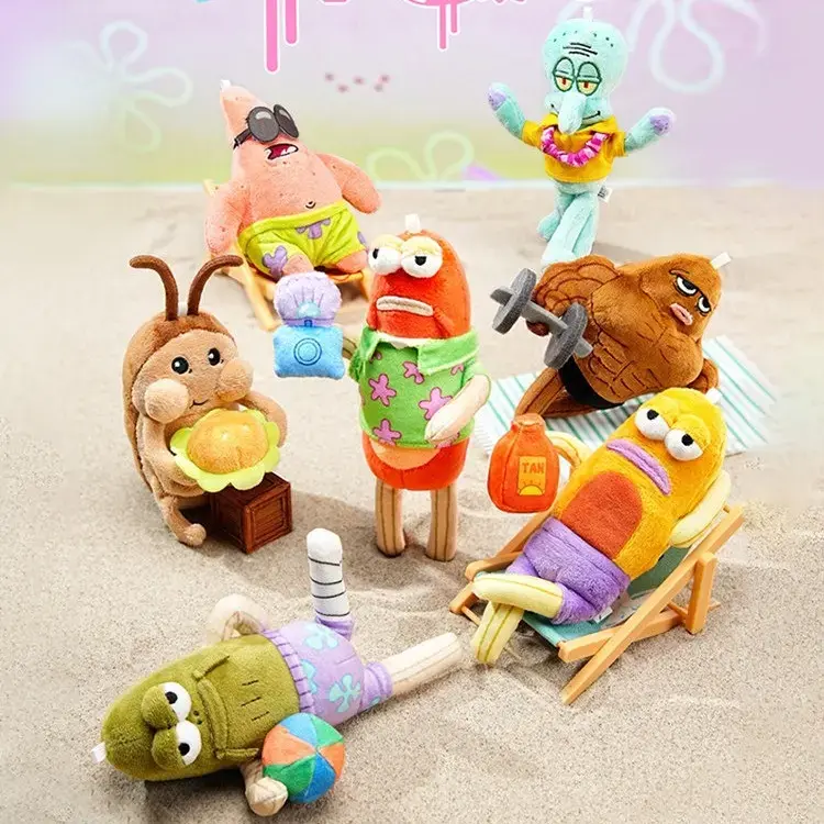 SpongeBob Bikini Bottom Movable Plush – Poseable Cartoon Pendant with Built-In Wire for Free Posing, Trendy Backpack Decor & Collectible Toy for SpongeBob Fans
