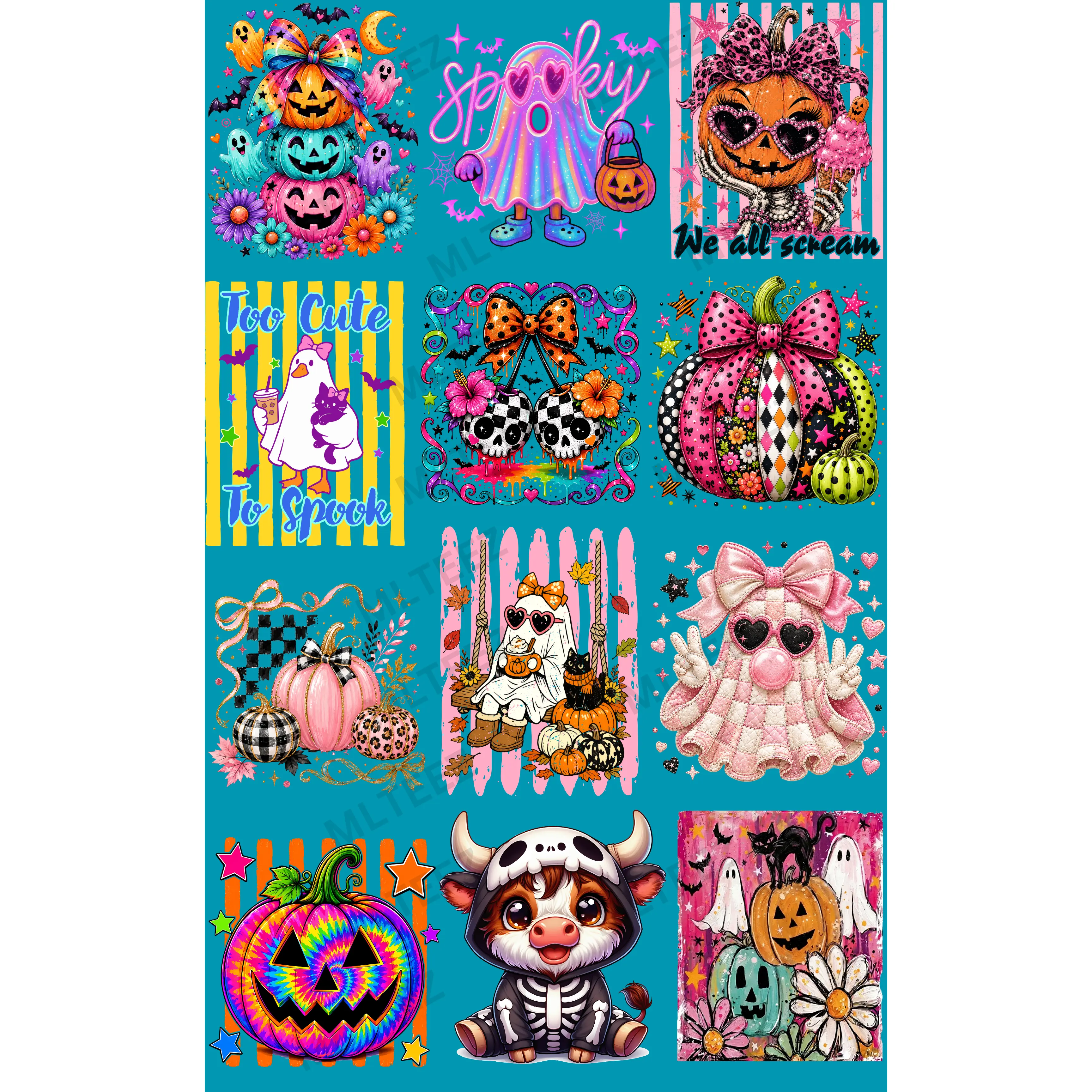 HALLOWEEN YOUTH (6) PREMADE GANGSHEET - 22X36 DTF TRANSFERS - DIRECT TO FILM