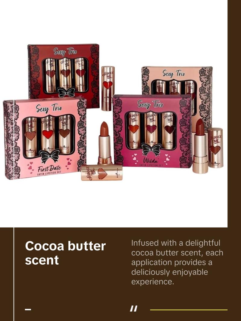 Italia Deluxe Sexy Trio Satin Lipstick Set - Silky Soft Moisturizing Lipsticks in Assorted Colors - Affordable Makeup Cosmetic Italia Deluxe Sexy Trio Satin Lipstick Set - Silky Soft Moisturizing Lipsticks in Assorted Colors - Affordable Makeup Cosmetic