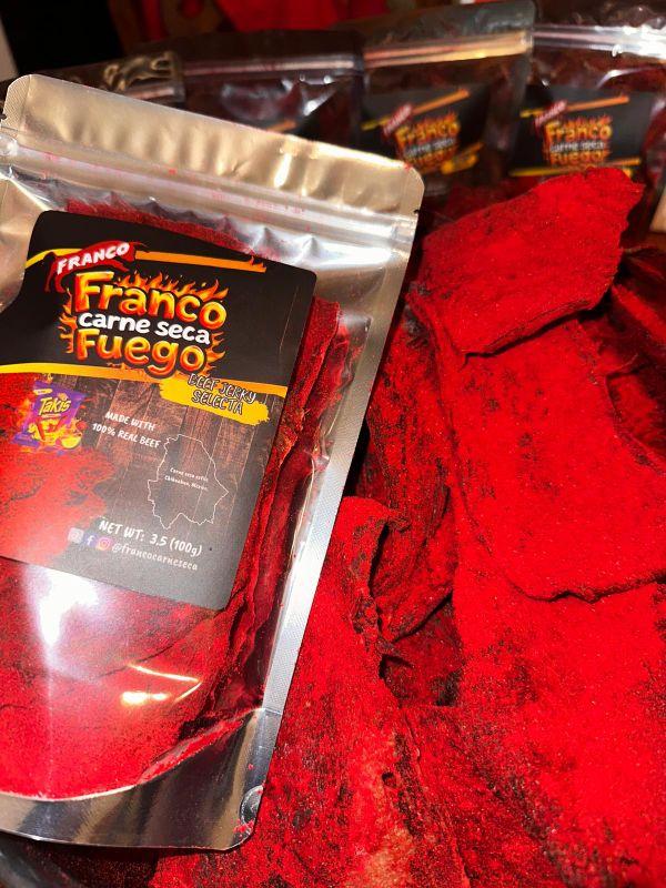 Franco Carne Seca Fuego Beef Jerky Spicy Snack 3.5 oz Dry Meat Snack Made with 100% Real Beef Dehydrated Fuego Takis Flavor