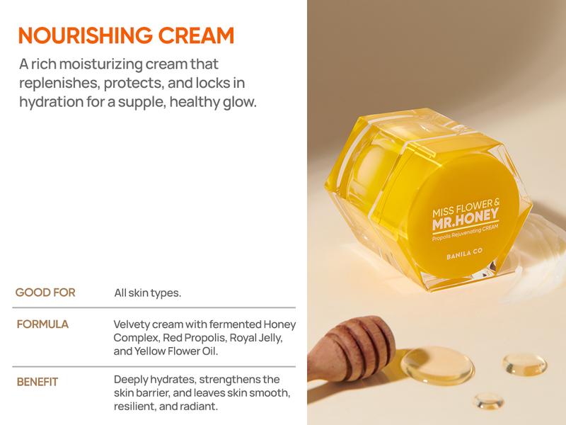 Banila Co Miss Flower & Mr Honey Rejuvenating Cream with Propolis Extract & Honey Complex for Deep Moisture & Radiance