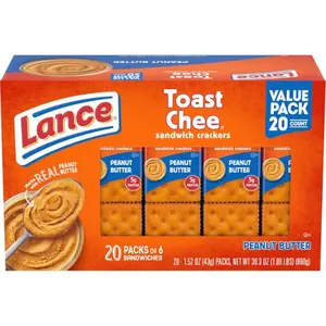 Sandwich Crackers, ToastChee Peanut Butter, 20 Individually Wrapped Packs, 6 Sandwiches Each