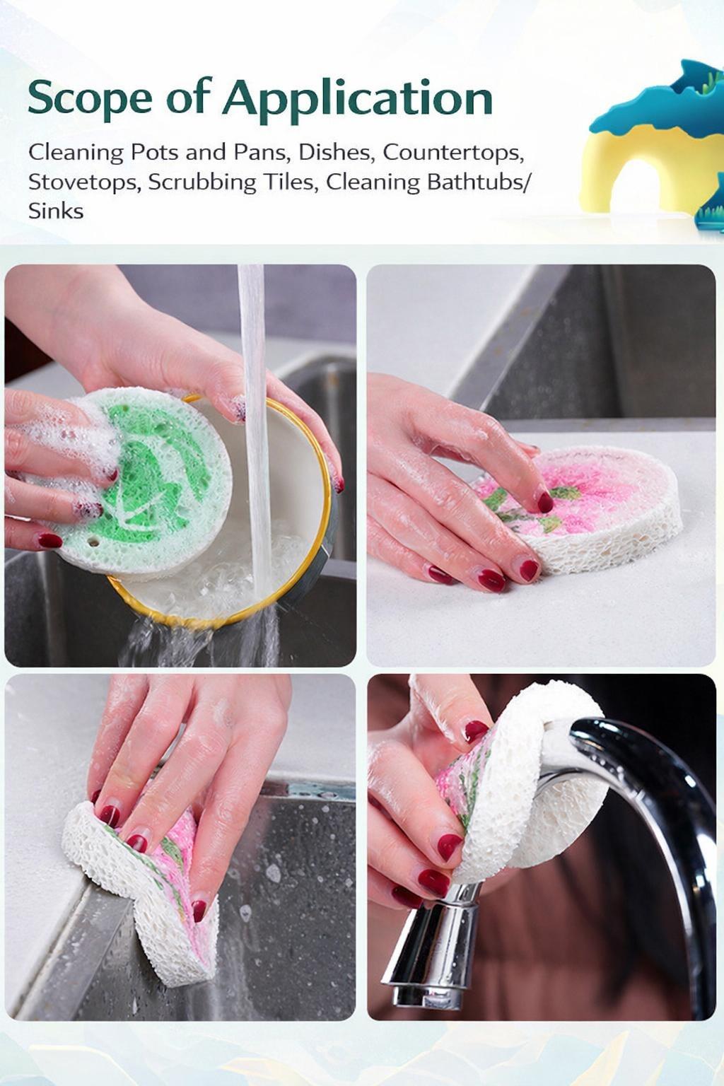 Floral Dish Sponge | Cute Kitchen Gadgets 2026 | Eco-Friendly Cellulose Scrubby | Multi-Use Cleaning Tool for Sneakers & Bathroom | High Absorbency Foam Sponge Flower Wood Wipe