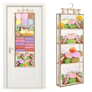 4 Shelf Over The Door Hanging Storage Bag-Clear Hanging Yarn Storage holder, Door Purse Organizer handbag Toy Organizer for Closet bathroom Room
