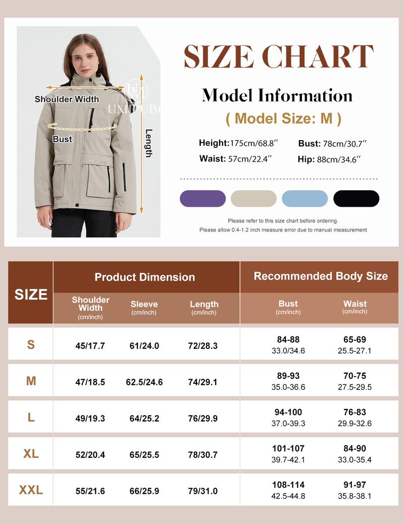 UMIPUBO Women's Waterproof Ski Jacket Warm Winter Coat Mountain Windproof Fleece Jacket Outdoor Hiking Jacket with Removable Hood