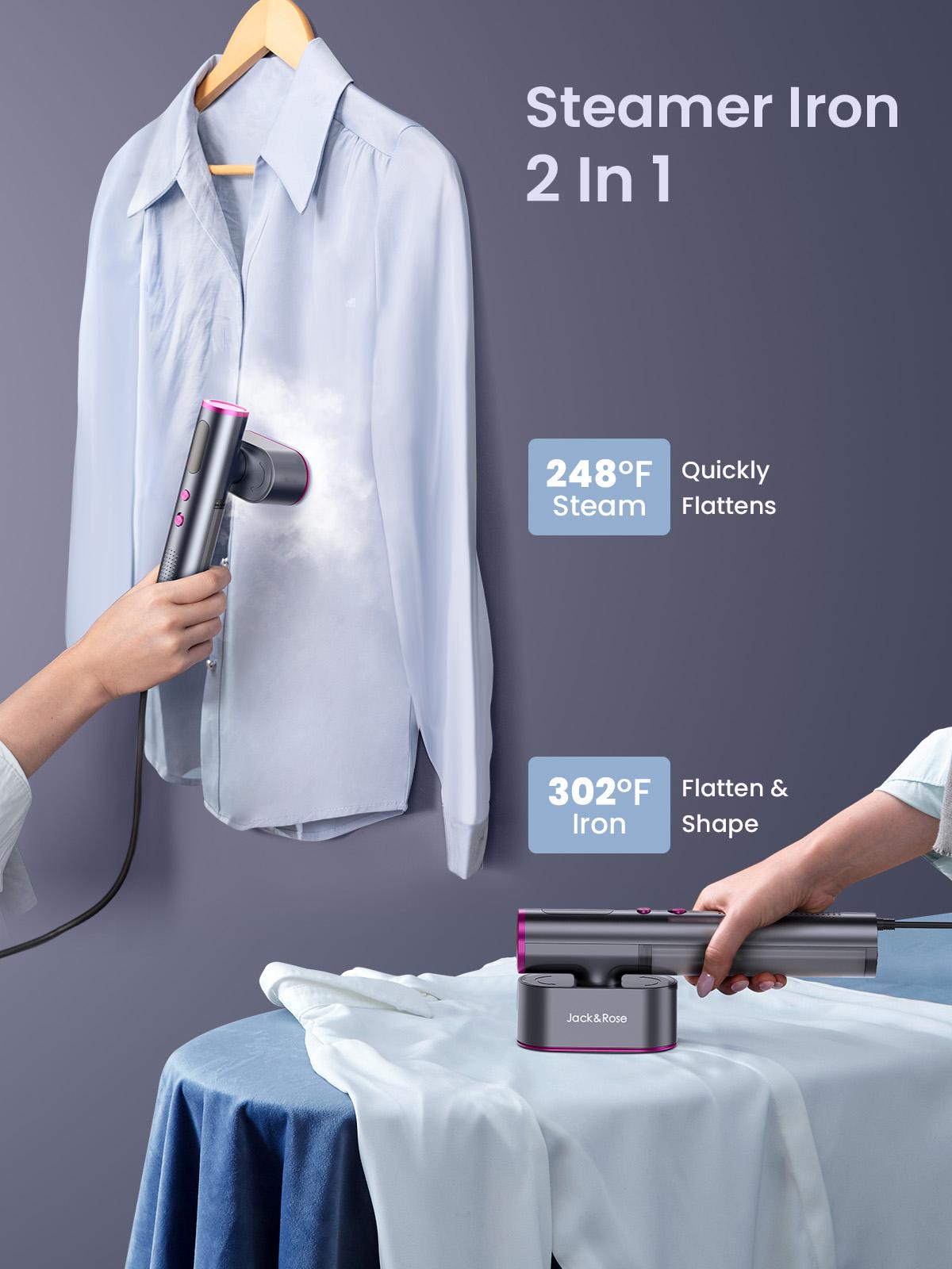 Jack ＆ Rose Steamer for Clothes, 100-240V Wide Voltage, 15s Fast Heat Up ,Steamer Iron 2 In 1, Large Ceramic Heat Panel, Portable for Global Travel,Household Appliances clothes iron