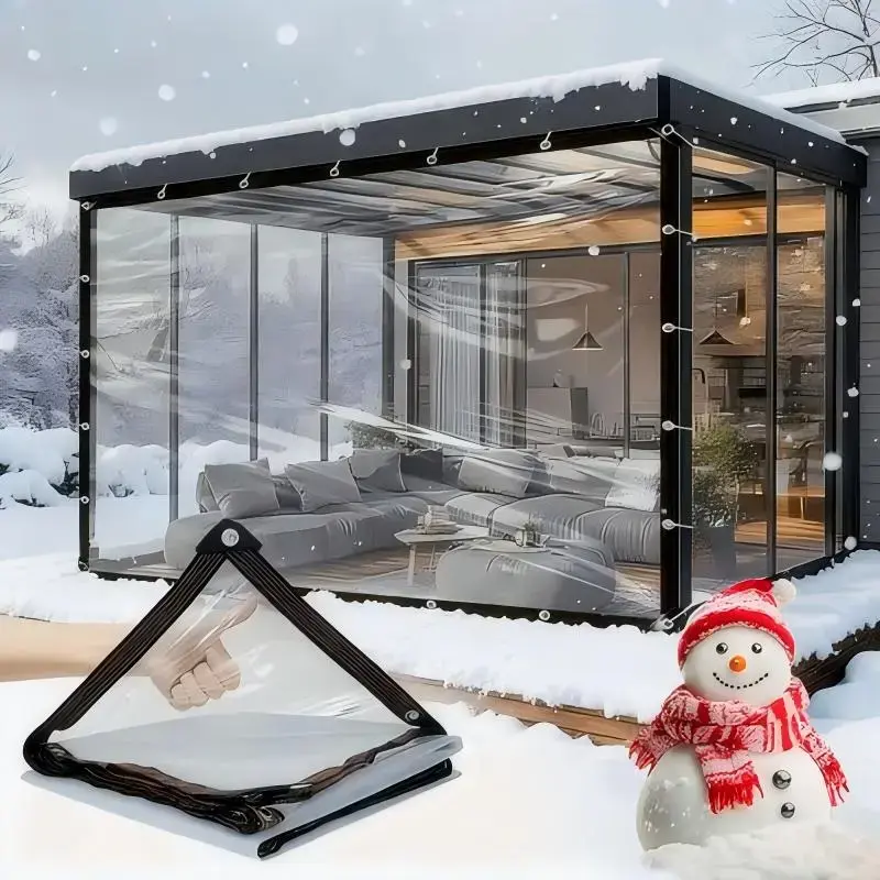 Heavy-Duty Clear PE Waterproof Tarp Transparent Poly Tarpaulin with Reinforced Metal Grommets, UV Resistant Mildew Proof Snowproof for Greenhouse Garden Patio Porch Terrace Car Cover Canopies Outdoor Camping Plant Protection