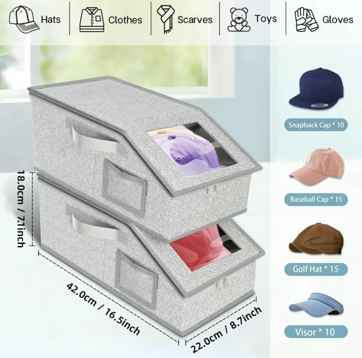 Stackable Baseball Cap Storage Box - Holds 24 Hats, Durable Cardboard Wardrobe Organizer for Men,24-Cap Stackable Hat Box – Classic Style Durable Cardboard Organizer, Ultimate Closet & Home Storage Solution,Heavy-Duty Cardboard Closet Organizer