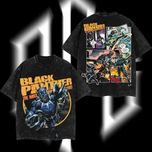Superstyle Black Panther "T’Challa" King of Wakanda Superhero MCU Comics Edition Double Printed Oversize Lightweight Acid Washed Tee Hoodie Sweater TV Series Graphic Design Top Cotton Streetwear Comic Superheroes T-Shirt Clothes Menswear Womenswear