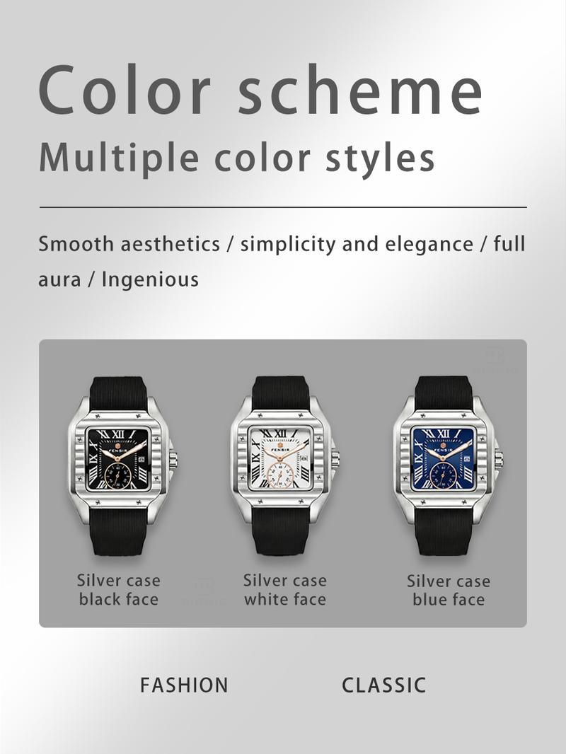 Unisex Classic Square Roman Numerals Silver Analog Water Resistant Watch Suitable For Women Men Stainless Steel Strap Date Display Casual Wristwatch