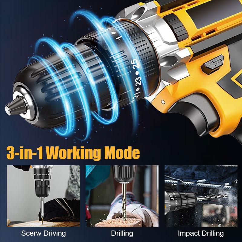 21V Cordless Drill Set with 29Pcs Accessories, 3/8 Inch Keyless Chuck, 25 Clutch, 45Nm Max Torque, 2 Batteries & Fast Charger, Ideal for Home DIY & Repair - Outdoorfun