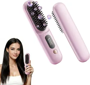 New Go Brush Pro 2026 Cordless Hair Straightener Brush, 79 Teeth for MCH Salon Smoothness, 199M Ionic, 1-MIN Fast Heat, 4000mAh 40-Min Runtime, 3-Temp&Travel, Auto Shut-Off, Used for Fine to Wavy Hair