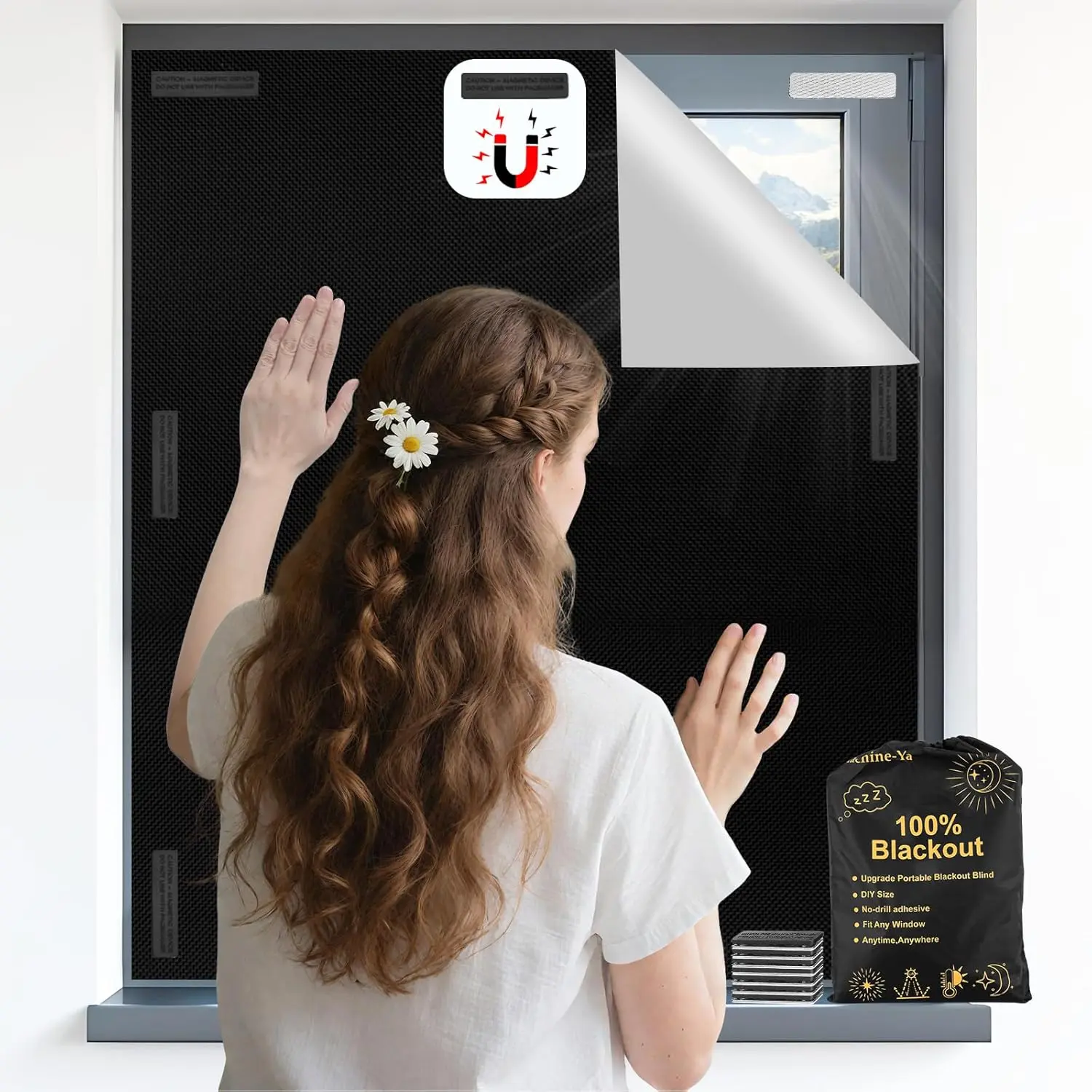Magnetic Blackout Blind - 100% Blackout, No-Drill Strong Magnetic Installation, Removable for Nursery, RV (98"x57", Black)