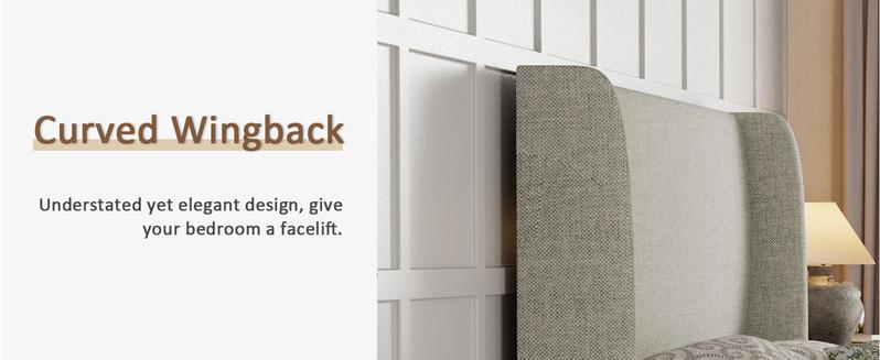 AMERLIFE Platform Bed Frame with 51.2" Tall Linen Headboard, Upholstered Bed with Wingback/Solid Wood Legs/Durability& Silent /No Box Spring Required/Luxury Bedroom Furniture Design /Full/Queen/King Size/Best Gift Ideas/Christmas Gifts