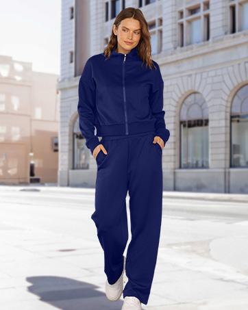 WIHOLL Lounge Sets for Women 2025 Sweatsuit 2 Piece Outfits Sweatshirt Wide Leg Sweatpant Tracksuit Matching Set