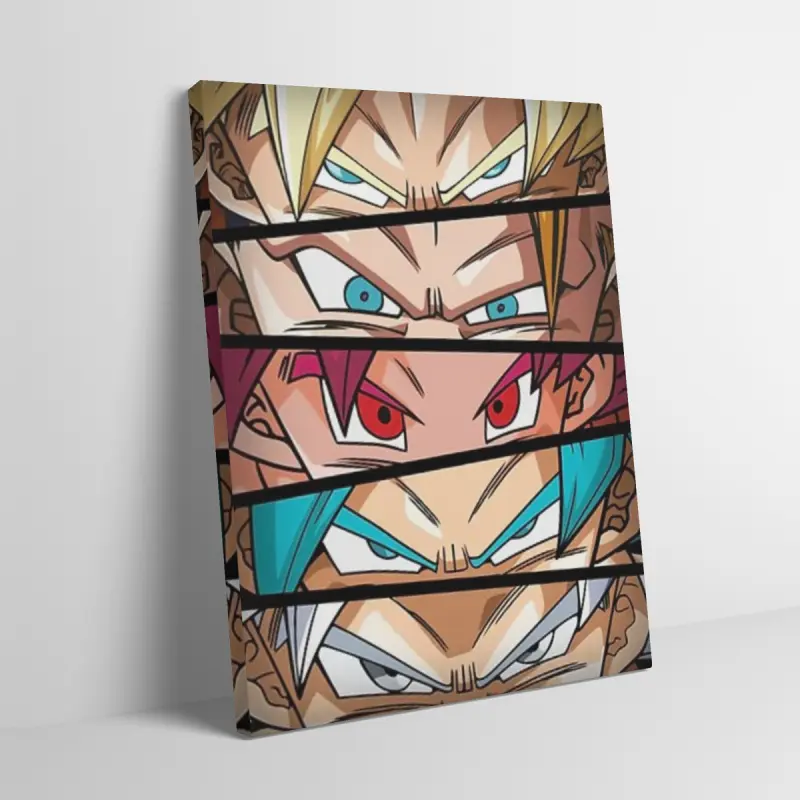 Wooden Framed Canvas Painting, Dragon Ball Anime Eyes Artistic Wall Art Print, Mid-century Modern Black Flash Style, Saiyan Character Close-Up, Adult Fans Room Decor, Japanese Manga Power Artwork Ready to Hang, Print Design, Bedroom Decor