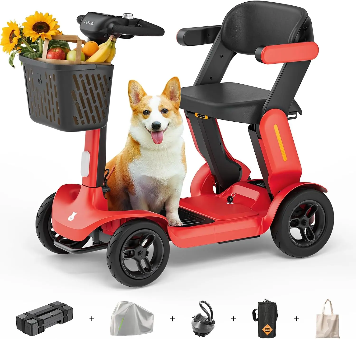 PAISEEC S3 Foldable Mobility Scooter for Adults & Seniors - 25mi Range, 300lbs Capacity, 61lbs Max Weight (Excl. Battery), Compact Fold, AI Safety Features, Voice Alerts, Dual Battery Swap, Adjustable Armrests, Pneumatic, Flexible Charging Options, Foldin