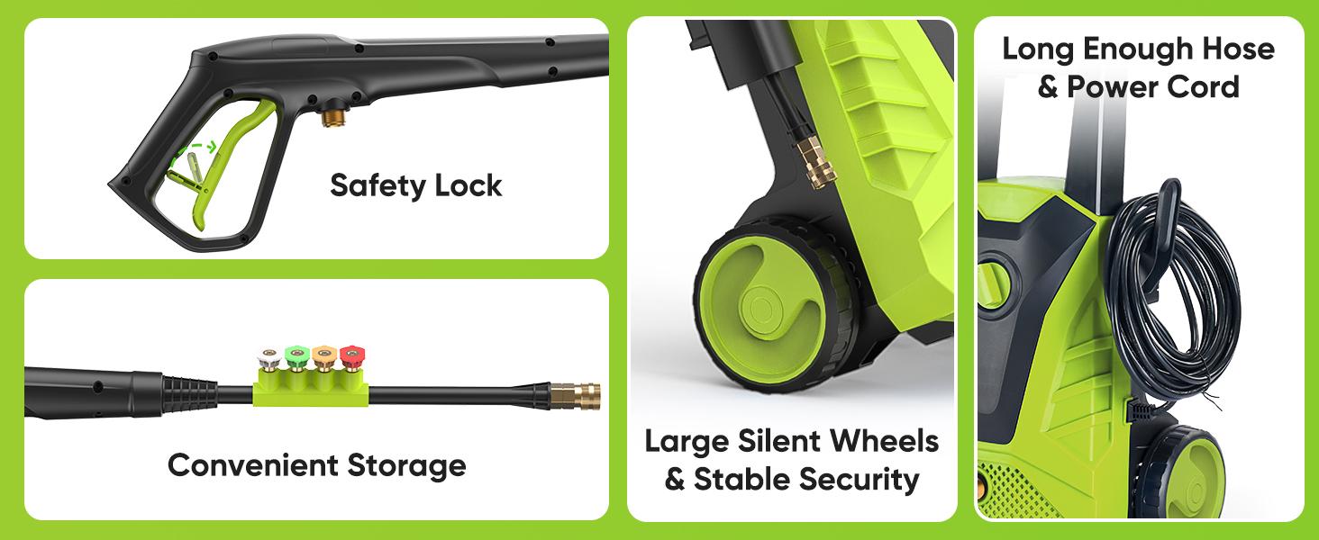 Electric Pressure Washer, High Pressure Cleaning Machine with Foam Cannon, 2.0 GPM Power Washer with 5 Quick Connect Nozzles for Fences Decks Patios