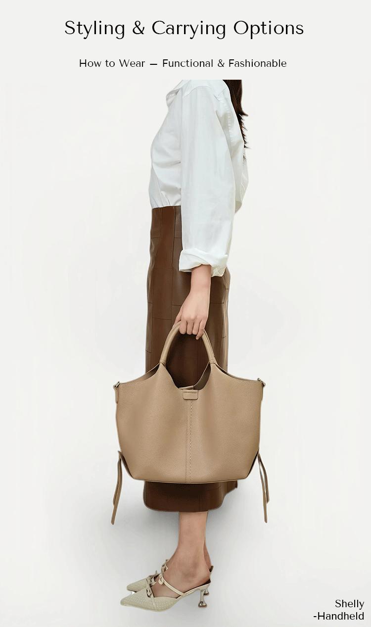 NEWBELLA Shelly Collection 2 PCS Set Top Handle Bag- PU leather with large capacity tote bag, casual daily use solid color Beige Luxury,FallFreshness