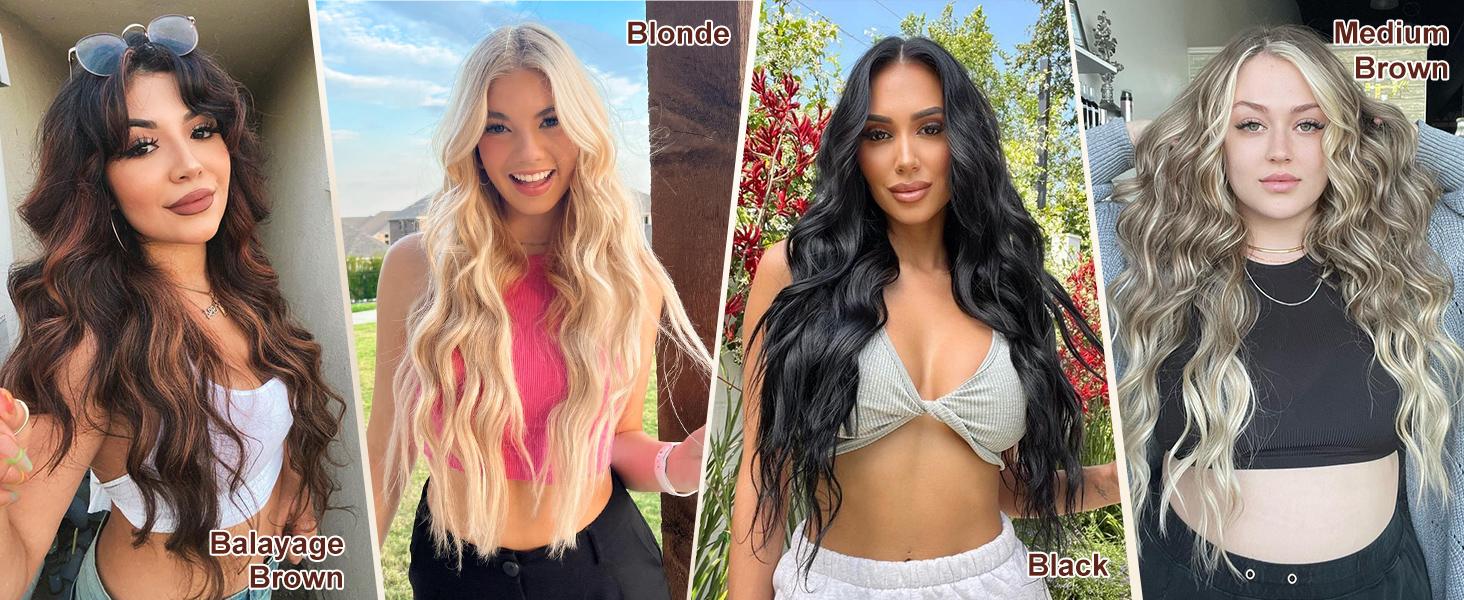 AISI HAIR Wavy Synthetic Hair Extensions for Women 4PCS Clips in 20/24 inches, Thick Hairpieces for Girls Hairextensions Curly Hairstyle