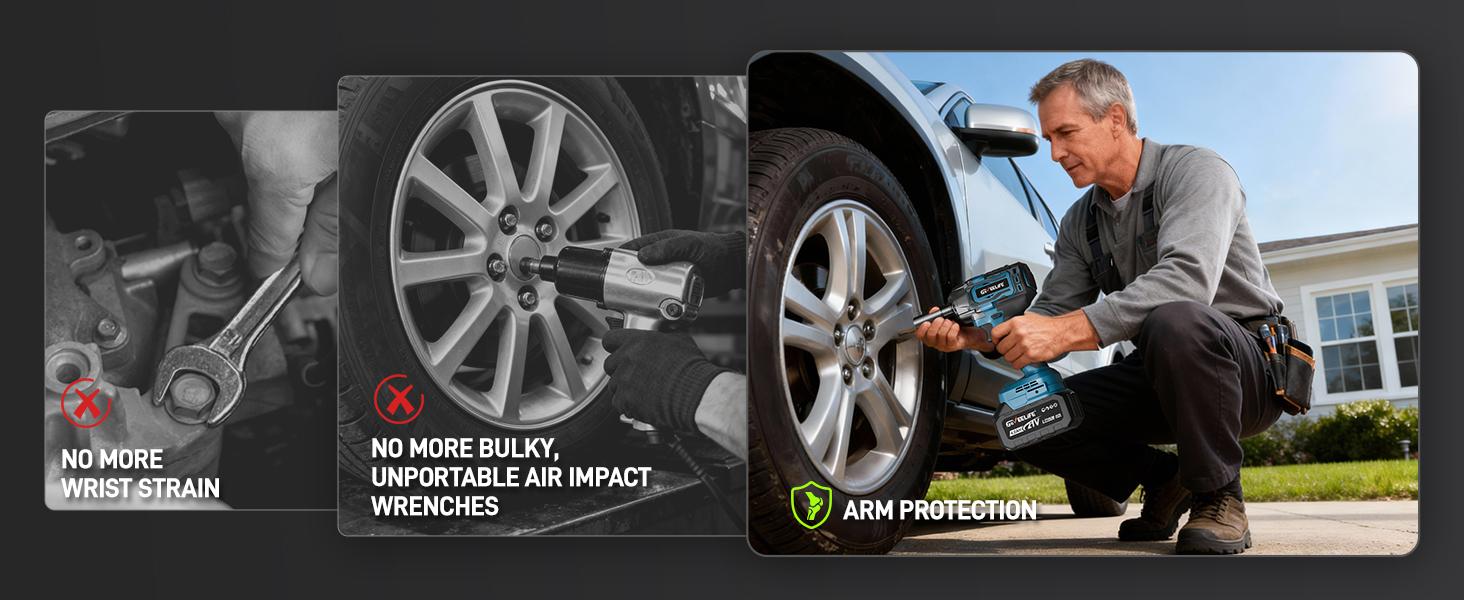 GEVEELIFE 750Nm 3 in 1 Brushless Impact Wrench 1/2" Cordless 3300RPM, 2×4.0Ah Batteries, 6 Sockets Car DIY Furniture Lawn Mower