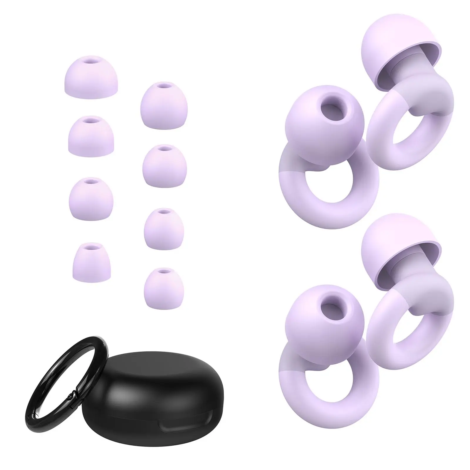JUSTRVN Reusable Ear Plugs for Sleep, 25dB Soft Silicone Noise Reduction for Adults, Low-Profile Design for Motorcycles & Concerts, 2 Pairs & 8 Tip Sizes