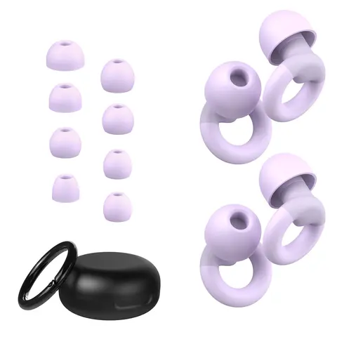 JUSTRVN Reusable Skin-Friendly Soft Silicone Ear Plugs for Adults - 25dB Attenuation, Low Profile, Non-Medical, Sound-Dampening, Washable, 8 Multi-Size Tips (2 Pairs) for Sleep, Study, Travel Easy