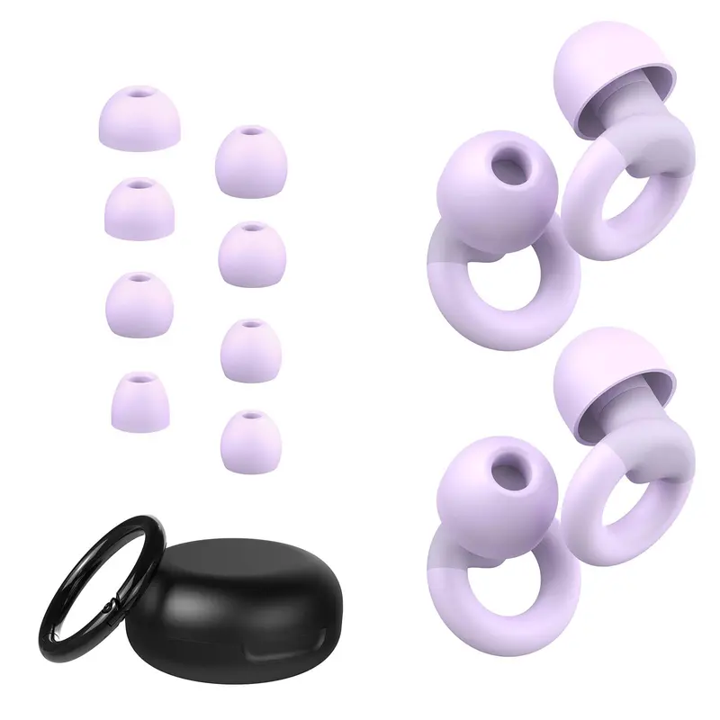JUSTRVN Reusable Skin-Friendly Soft Silicone Ear Plugs for Adults - 25dB Attenuation, Low Profile, Non-Medical, Sound-Dampening, Washable, 8 Multi-Size Tips (2 Pairs) for Sleep, Study, Travel Easy