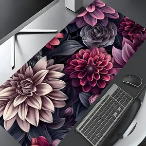Retro Black  Aesthetic Floral Art Large Gaming Keyboard Desk Mat,Desktop Drotection Pad,Washable Rubber Pad Non-Slip Lock Edge Multi-Size Desk Mat Suitable For Home Office,Good Gift for Family and friends