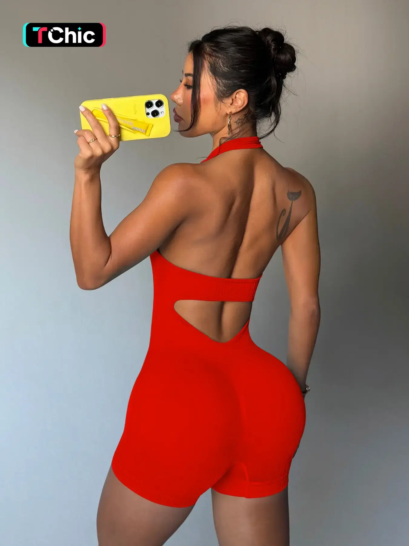 Women's Summer Halter Backless U-Neck Sporty Chic Jumpsuit, High Elastic Yoga Shorts, Casual Workout, Fashion One-Piece Fitness Wear, Stretchy Sports Jumpsuit, Summer Sports Jumpsuits