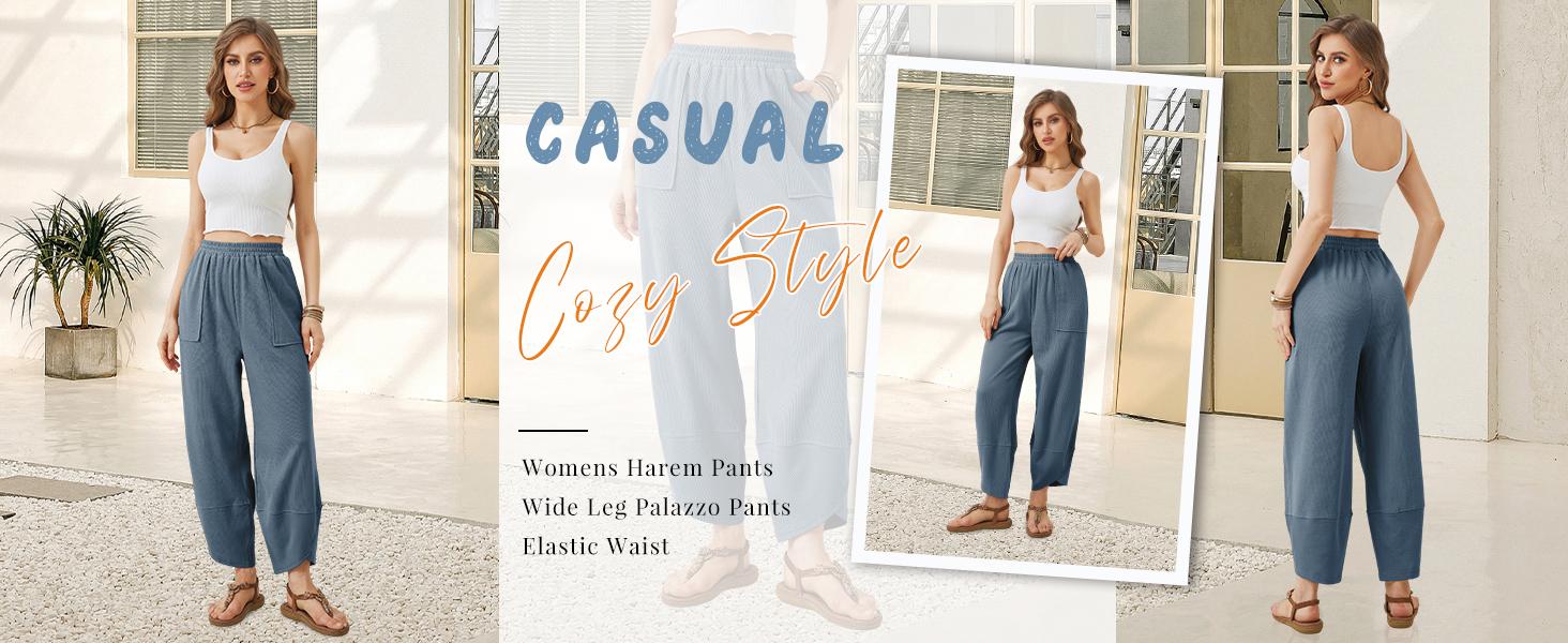 YeeZaa Women's Wide Leg Baggy Pants Elastic Wasitted Harem Palazzo Pants 2026 Spring Summer Fashion Womenswear with Pockets#widelegpants #streetstyle#2026#springfresh SpringStatements