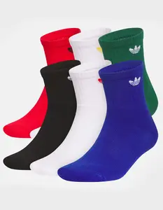 ADIDAS Originals 6 Pack Trefoil Mens Quarter Socks, Multi-Colored, Large