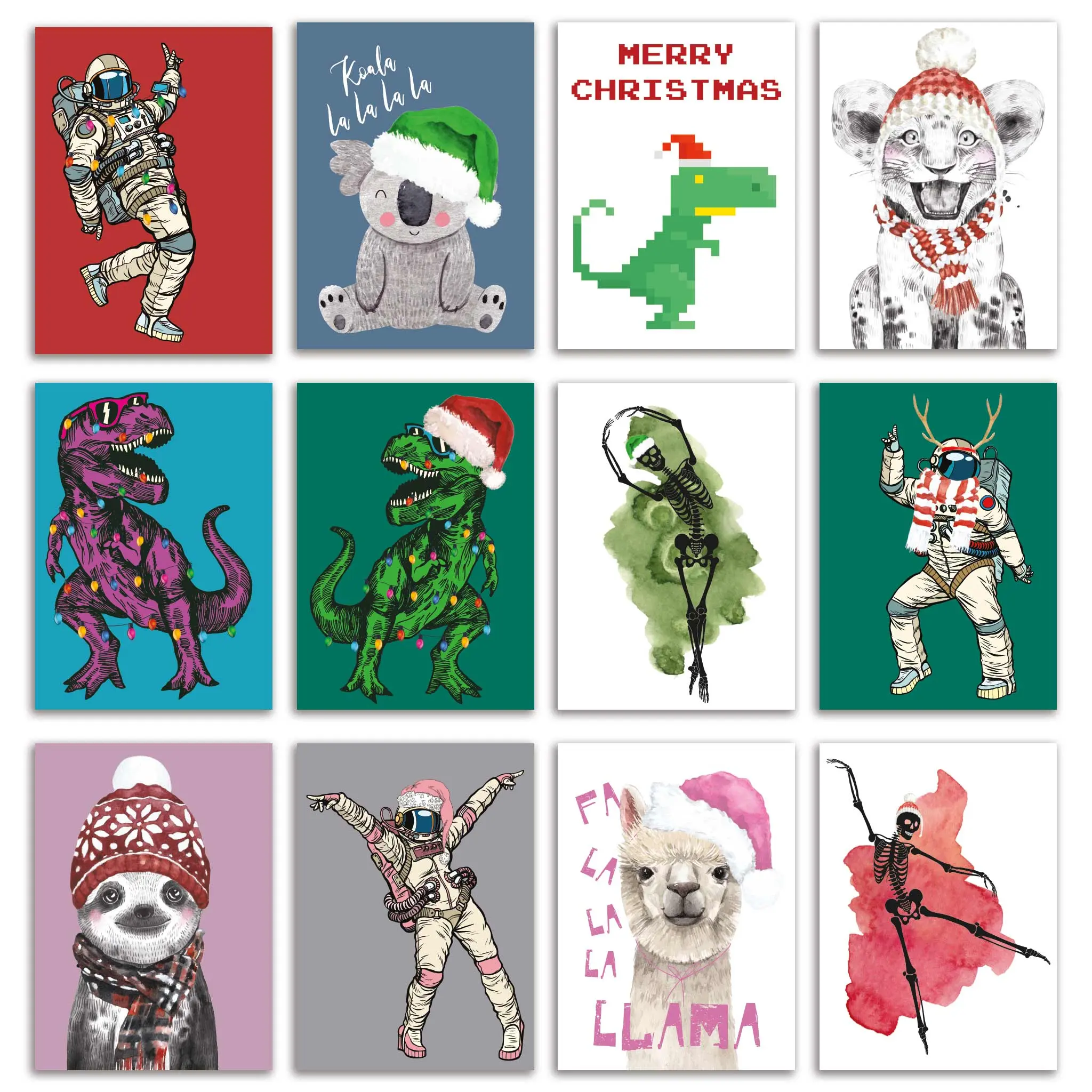 Funky Christmas Greeting Cards, Set of 24