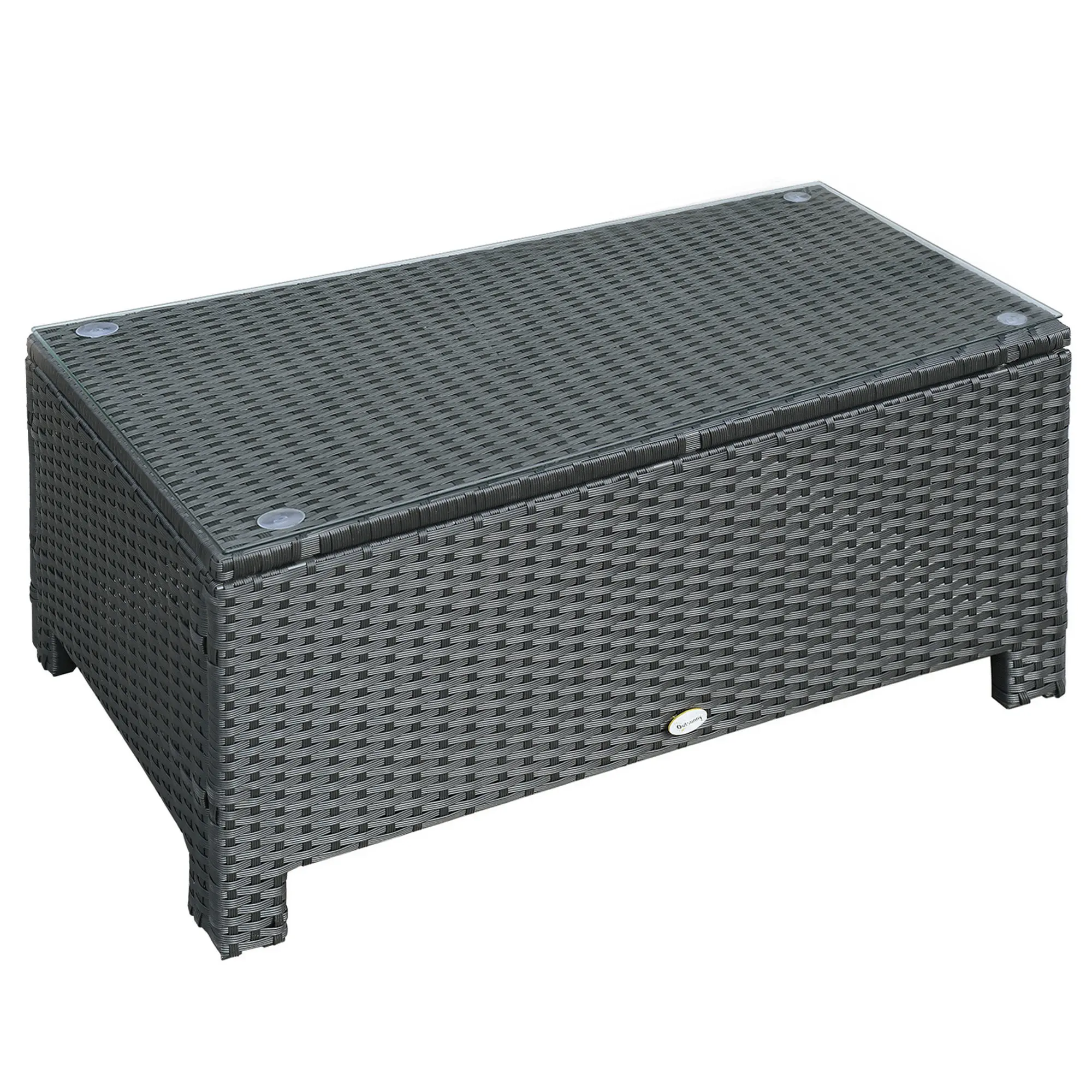 Outsunny Outdoor Wicker Coffee Table - Hand-Woven PE Rattan Outdoor Side Table with Tempered Glass Top, 33.5" x 19.75", Black, Outdoor Coffee Tables