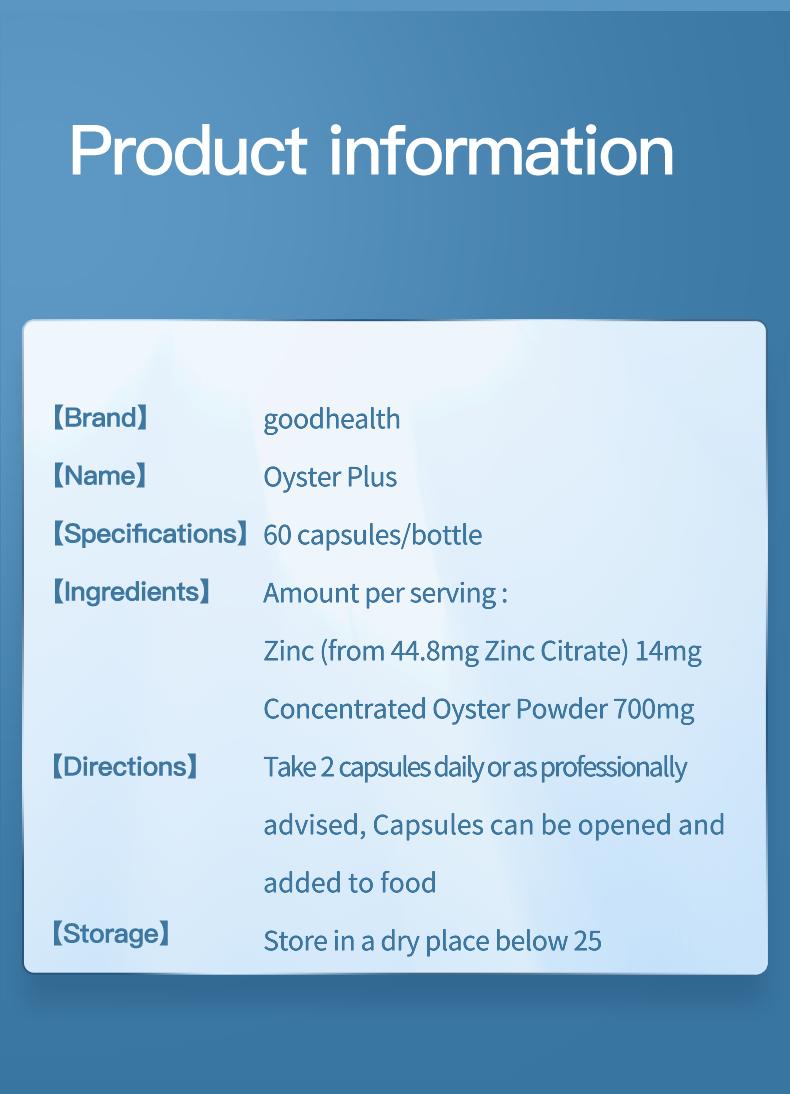 Goodhealth Oyster Plus-Men's Vitality-Premium Oyster Extract Capsules with Zinc+Arginine+Taurine-Reproductive and Immune Support- Heart&Liver Health, Muscle Growth-Blood Circulation-Dietary Supplement-New Zealand Made-GMP-60 Capsules