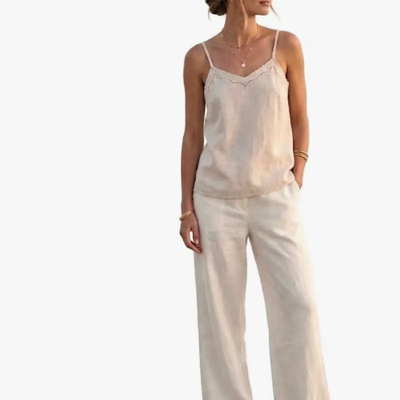 Linen/Cotton Camisole with Embroidered Trim