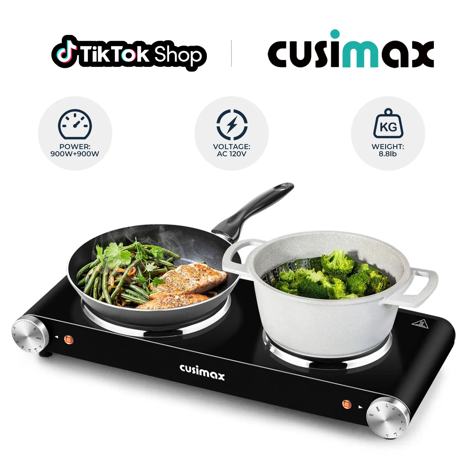 CUSIMAX 1800W Compact Multifunction Induction Stovetop - Small Size Double Hot Plate, Durable Stainless Steel, Fast Heating, Easy Clean, US Plug, 200W & Above, Ideal for Home Use, Back to School, SummerFinds tiktokshopbacktoschool