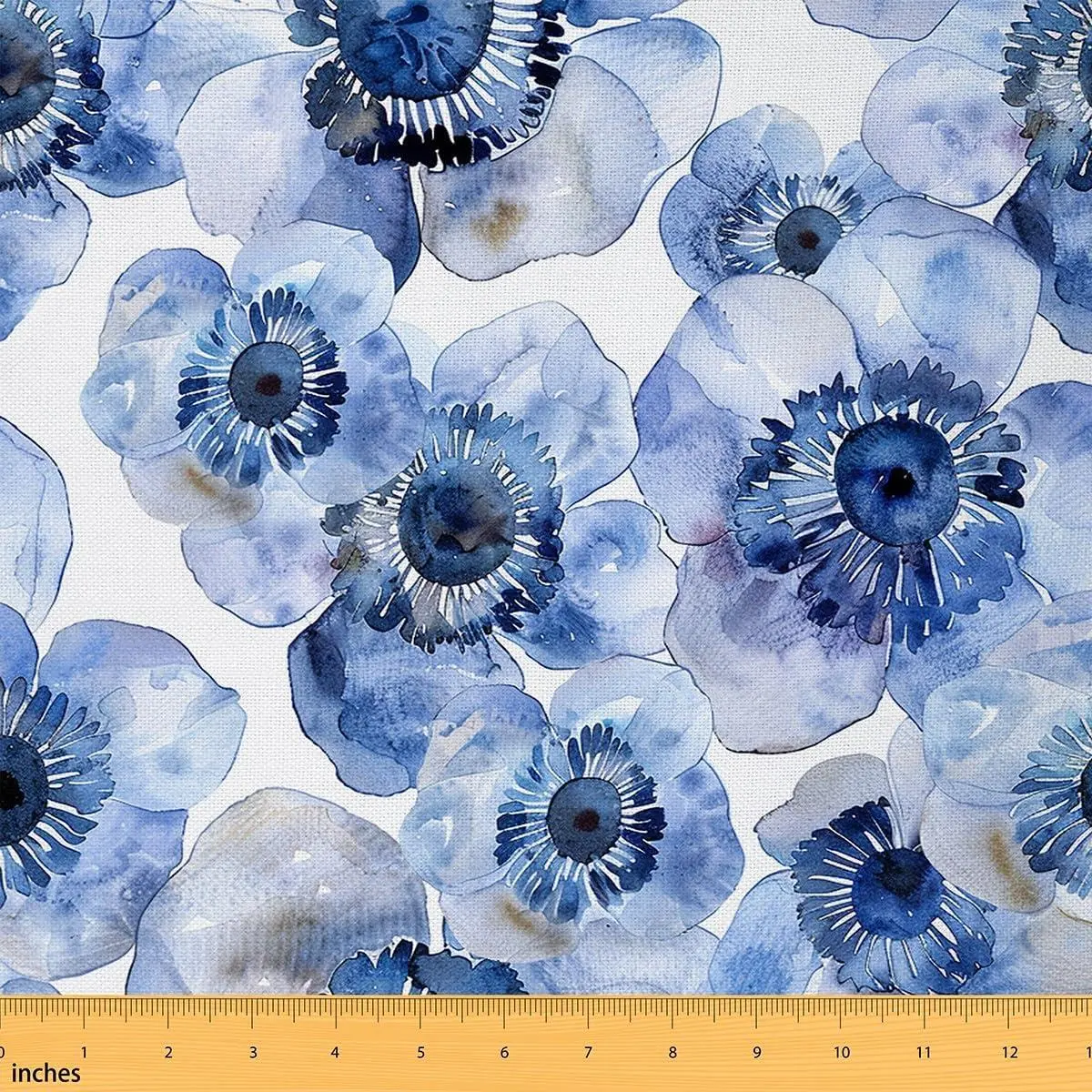 Watercolor Flowers Fabric by The Yard Rustic Garden Style DIY Sewing Craft Hobby Fabric by The Yard Blue Blooming Floral Decorative Fabric Soft Polyester No Stretch,Yard