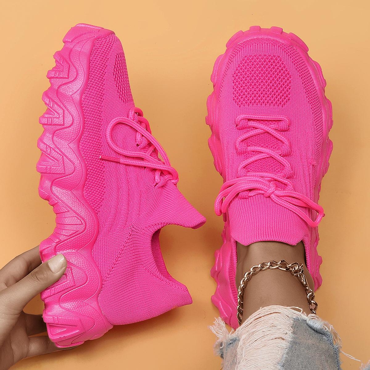 Breathable Knit Lace-Up Sneakers with Trendy Chunky Sole for Effortless Daily Style & All-Day Comfort