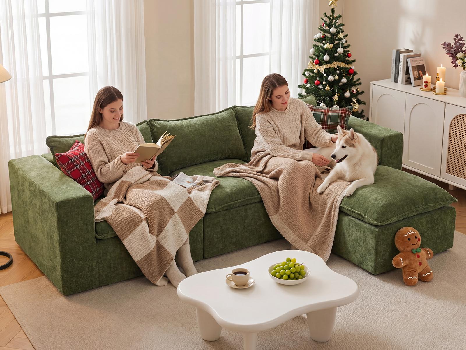 UDPATIO Boneless Sectional Couch with Chaise, Chenille Modular Boneless Sofa Big Comfy Couch with Removable Washable Cover couches for living room, Bedroom No Assembly SpringBreak