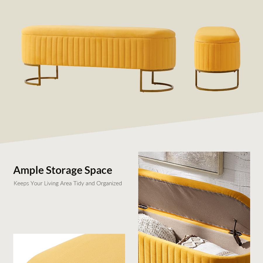 HULALA HOME 50.5" Storage Ottoman Bench Velvet Upholstered with Glossy Metal Base Flip-Top Lid End of Bed Bench for Bedroom & Entryway Classic Design