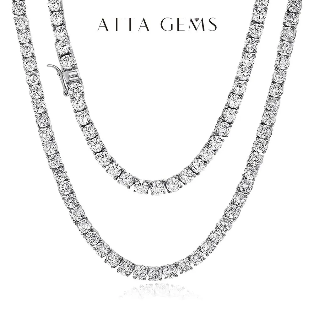 Women's Synthetic Moissanite Tennis Statement Necklace - 0.1CT, 0.5CT Chain, Certified Gems Synthetic Stone Statement Pieces, Party Wear Fashion Look Anniversary Gift N004 summerwins, Tennis Style, Bold Statement