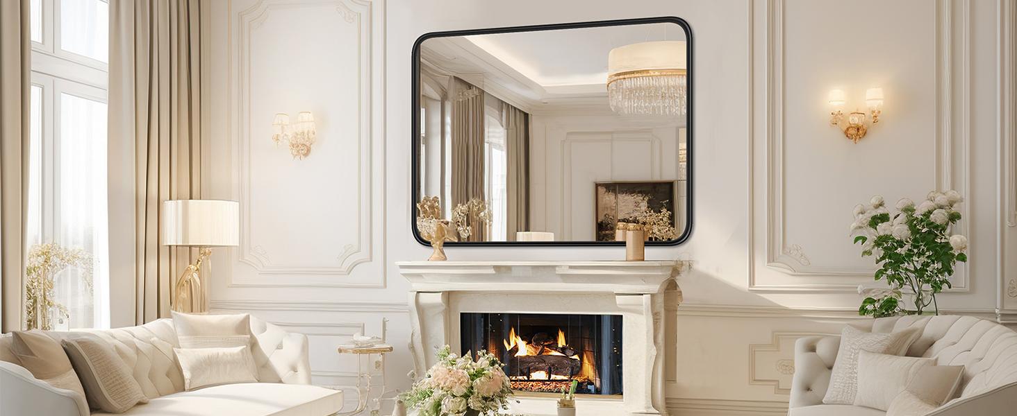 Bathroom Mirror Vanity Mirror for Wall, Aluminum Alloy FramedFarmhouse, Rounded Rectangle ，Anti-Rust,Tempered Glass,Hangs Horizontally or Vertically