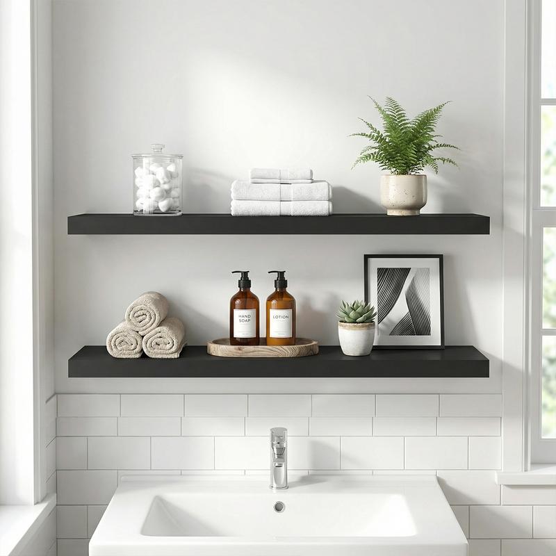 Spaco 35.4" Maple Black Floating Wall Shelves - Modern Wood Storage for Bathroom, Bedroom, Kitchen & Living Room (Invisible Brackets, Decorative & Functional for Books & Organization)