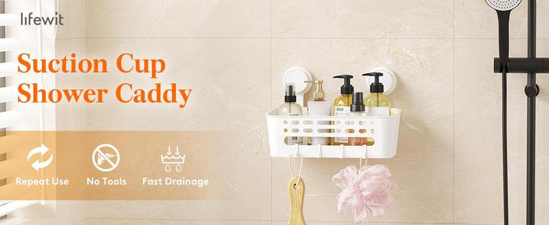 Shower Caddy Suction Cup, Removable Shower Shelves, NO-Drilling Bathroom Organizers and Storage Rack for Shampoo Strong Vacuum Suction