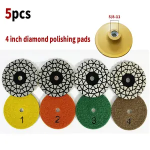 5PCS4"(100MM) Diamond Dry Polishing Pads Kit - Sharp & Flexible Grinding Discs for Granite, Marble, Concrete & Stone - Professional Sanding Kit for Countertop Diamond Polishing Pads Kit for Stone diamond polishing pad Wet Dry Polishing Pads Set